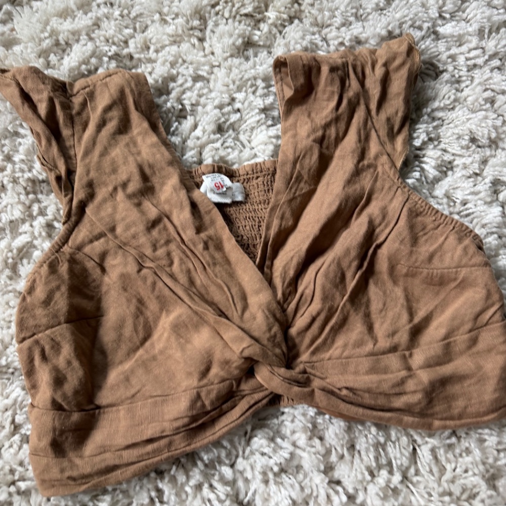 Chic japra indie boho cute spring outfit women’s Tan Knotted Crop Top your style - Picture 3 of 5